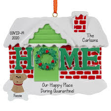 Bannister with 9 stockings (pet optional) personalized christmas ornament. Personalized Happy At Home With Pet Quarantine Ornament Personalized Ornaments For You