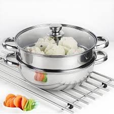 LTWQLing Steamer Pot Stainless Steel 2 Tier - 28cm Steamer Pot w/Glass Lid  Food Veg Cooker Pot Cooking Pan Steaming Pot Dim Sum Cookware Steamer For  ...