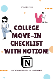 College Move In Checklist In Notion College Move Career Advice College Budgeting