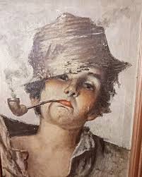 Óleo sobre tela de la autora Mabel Alvarez. Marco francés. Buen estado. Su  versión de joven con pipa. Medidas de la obra 30x40. Consulte.