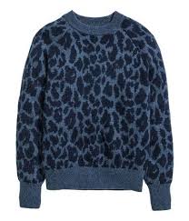 Jacquard Knit Sweater Blue Leopard Print Ladies H M Us Stylish Knitwear Sweaters For Women Jacquard Knit