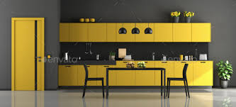 black and yellow modern kitchen stock