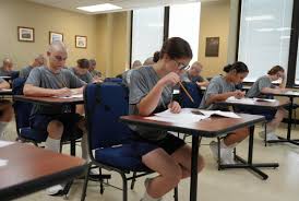 Today was a quieter day for our candidates. They took time for chapel services or quiet reflection, completed English and Math exams, and demonstrated their newly acquired plebe knowledge and drilling ability.