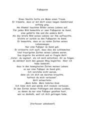 Und jedes mal sah ich zwei fußspuren im sand, meine eigene und die meines herrn. Gedicht Fussspuren Im Sand 4teachers De