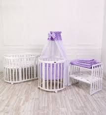 Baby design element with different products. Baby Crib Smartgrow 7in1 Round Wood Colour White Bedding Set