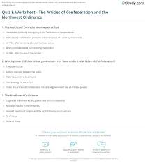 Quiz Worksheet The Articles Of Confederation And The Northwest Ordinance Study Com