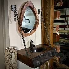 Welcome warm, rustic style into your main bathroom with this 55 wide single vanity. This Vanity Is 30 Wide 24 Deep 5 Thick This Unique Vanity Includes Shipping Copper Sink Hand Forged Mounting Brackets Rustic Vanity Burled Wood Wood Slab