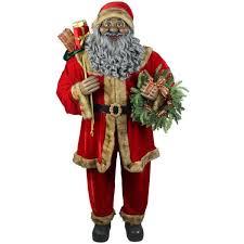 African american santa claus figurines decorations for christmas tree,3d santa with face masks christmas ornaments for holiday 2020 santa claus ornament for home (6pcs). Fraser Hill Farm 5 Ft Christmas African American Santa Claus Holding Wreath And Wearing Red Velvet Suit With Fur Trim Fsc058 0rd2 Aa The Home Depot