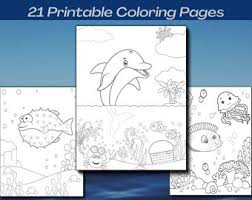 Sea animals featured in these sets incude coral reef fishes, jellyfish, starfish, seahorse, crab, octopus, dolphins, sharks, whales, orca, and sea turtles. Sea Animals Coloring Etsy