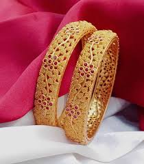 Beautiful Gold Matt Finish Bangles With Floret Lata Design Bangle Studded With Pin Gold Bangles Design Bangles Jewelry Designs Gold Jewellery Design Necklaces