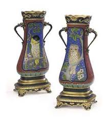 A Pair Of French Parcel Gilt Patinated Bronze And Cloisonne Enamel Vases By Christofle Cie Designed By Emile Reiber Cloisonne Champleve Cloisonne Enamel
