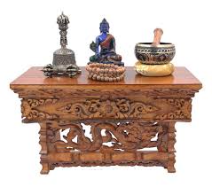 Dharmaobjects Solid Wood Hand Carved Tibetan Buddhist Prayer Shrine Altar Meditation Table Medium Dark Dharma Buddhist Prayer Tibetan Buddhist Altar Table