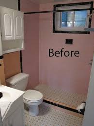 Before After A Bathroom Goes From Pinky Peach To Sleek And Chic Pink Bathroom Tiles Black Tile Bathrooms Sleek Bathroom