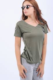 Bayan Tisort V Yaka Armali Haki T Shirt Moda Kadin Bayan Toptan Klasik Dugun Aksesuar Bayangiyim Gotik Gunluk Genc Fashion Dik Moda V Yaka Kadin