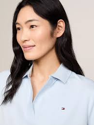 Polo Celeste Tommy Hilfiger in Piqué Donna
