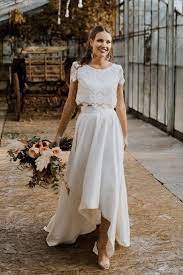 Lace Short Sleeves Hi Lo Wedding Dress Lace Separates In 2021 Wedding Dresses High Low Casual Bridal Dress Casual Wedding Dress