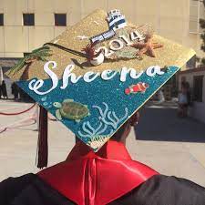 Graduation Cap Decoration Idea Ocean Graduation Cap Decorated Graduation Cap Glitter Gradua Graduation Cap Graduation Cap Decoration Diy Graduation Cap