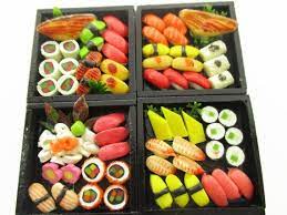 Set 4 Sushi Bento Wooden Box Dollhouse Miniatures Japanese Bento Bento Box Wooden Boxes