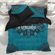 Black And Teal Comforter Set Bohemian Teal Bedding Dark Teal And Turquoise Mandala Duvet Cover Set Teal Boho Comforter Set Boho Bedding Teal Bedding Comforter Sets Boho Comforter Sets
