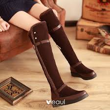 Socofy cuissardes femme, bottines en cuir a talon plate chaussures de ville mustang bottes hiver printemps soldes, design original à. Moderne Mode Bottes De Neige 2017 Marron Cuir Cuissardes Boucle Fermeture Eclair Desinvolte Hiver Plate Bottes