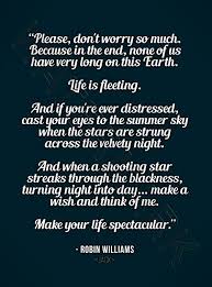 And if you're ever distressed, cast your eyes to the summer sky, when the stars are strung across the velvety night, and when shooting star streaks through the blackness, turning. Amazon Com Doppelganger33 Ltd Quote Don T Worry Life Fleeting Robin Williams Large Art Print Poster Wall Decor 18x24 Inch Posters Prints