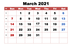 Monthly March 2021 Blank Calendar In 2020 Calendar Printables Printable Calendar Word Template Printable
