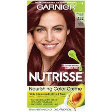 Garnier nutrisse is the only permanent hair color creme that nourishes while you color with avocado, olive, and shea oils. Nutrisse Nourishing Color Creme Dark Reddish Brown 452 Garnier
