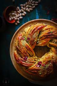 Saffron Rose And Pistachio Bread My Indian Holiday Wreath Bread Saffron Recipes Pistachio Bread Cooking
