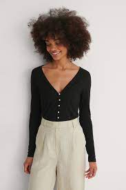 Pearl Button Detail Top Black Na Kdlounge Com