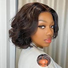 Amazon.com : Ahaisy Short Bob Glueless Wigs Human Hair Pre Plucked Pre Cut  Wear and Go Body Wave Lace Front Wigs for Black Women No Glue 4x4 Lace  Closure (8 inches) :