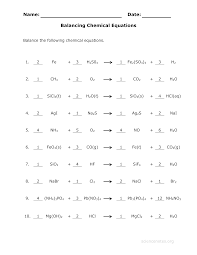 Balancing Equations Worksheet Answers Chemical Equation Balancing Equations Equations