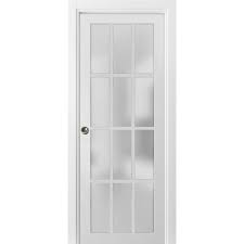 Sliding French Pocket Door 28 X 80 Inches With Frosted Glass 12 Lites Felicia 3312 Matte White Kit Trims Rail Hardware Solid Wood Interior Bedroom Sturdy French Pocket Doors Pocket Doors Solid Wood Interior Door