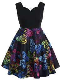 Sleeveless Plus Size Vintage Butterfly Dress Butterfly Dress Casual Summer Dresses Retro Dress