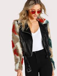Shop Faux Fur Sleeve And Collar Biker Jacket Online Shein Offers Faux Fur Sleeve And Collar Biker Jacket Leather Jackets Women Jackets Black Leather Crop Top