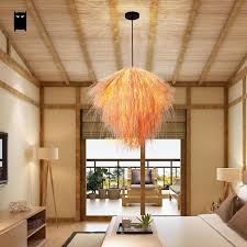 Hand Woven Bamboo Wicker Rattan Straw Pendant Light Fixture Chandelier Lamp Pendant Light Fixtures Vintage Pendant Lamp Straw Pendant