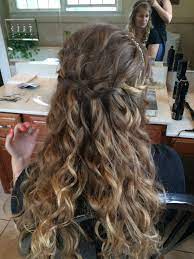 Wedding Hair Trail Waterfall Braid And Curls With A Gem Crown Piece In The Front Braids With Curls Wedding Hairstyles Hair