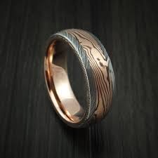 Damascus Steel Ring With Rose Gold Mokume And Rose Gold Sleeve Custom Made Band Damascus Steel Ring Rose Gold Engagement Ring Simple Rings Jewelry Fashion
