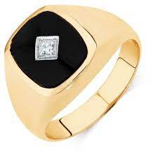 Men S Diamond Set Ring With Black Onyx In 10kt Yellow Gold Mens Ring Designs Engagement Rings For Men Gold Rings Online