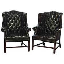Pair Of English Black Leather Wing Chairs 1stdibs Com Wingback Chair Vintage Wingback Chair Leather Wingback Chair