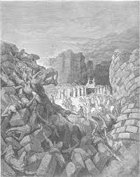 The mound, or 'tell' of jericho was surrounded by a great earthen rampart, or embankment, with a stone retaining wall at its base. File 046 The Walls Of Jericho Fall Down Jpg Wikimedia Commons