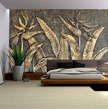 Buy lush wall mural by cosmicemo. Murwall 3d Embossed Wallpaper Gold Sculpture Wall Mural Paradise Custom Photo Wallpaper 3d Wall Murals Mural Wallpaper