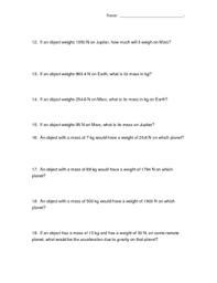 The formula used by this tool to calculate the mass of an object from the force generated due to pull of gravity for this tool is: Calculate Weight Mass X Acceleration Due To Gravity Worksheet Tpt