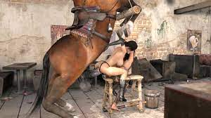 El caballo, la señora y la esclava atada tienen sexo anal! 3D porno