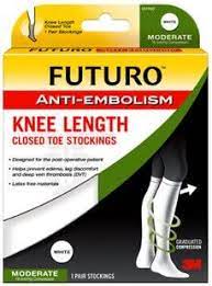Futuro Anti Embolism Stockings Knee Length Closed Toe M Regular White