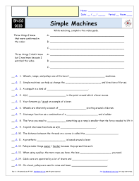 Worksheet For Bill Nye Simple Machines Video Differentiated Worksheet Video Guide Simple Machines Bill Nye Simple