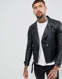 Replay Leather Biker Jacket Zip Detail In Black Leather Jacket Men Leather Jacket Men Style Leather Jacket