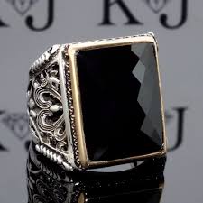 Black And Silver Mens Ring 925 Sterling Silver Mens Ring With Black Onyx Unique Elegant Karajewels Design Karajewels Turki Sterling Silver Mens Rings Mens Silver Necklace Rings For Men