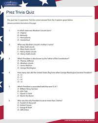 If you're entertaining with wine, adding a box of trivia can keep the drinking relaxed. Prez Trivia Quiz Printable Presidents Day Worksheet Jumpstart