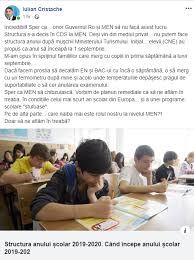 Semestrul întâi începe pe 9 septembrie și se termină pe 20 decembrie 2019, iar semestrul al doilea începe în 13 ianuarie 2020 și se termină pe 12 iunie 2020. StructurÄƒ An È™colar 2019 2020 Cand Incep Elevii È™coala Cand Sunt Programate Vacantele Examenele De En Si Bac Meseria De Parinte