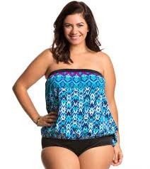 Maxine Plus Size Diamond Kisses Bandeau Blouson Tankini Top